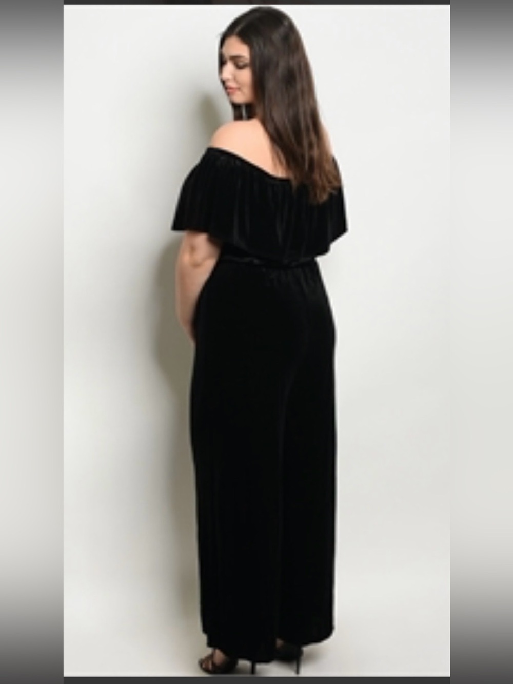 Eloquii Off-the-Shoulder Black Velvet Jumpsuit - Picture 2 of 4